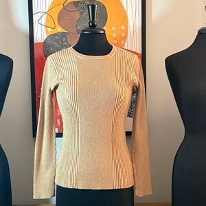 Gold Ribbed Long Sleeve Sweater